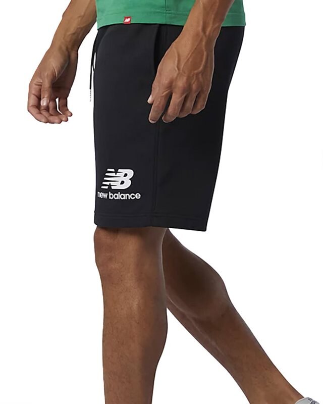 New Balance Essentials Stacked Logo Short | MS03558BK | Black | Clothes |  Footish