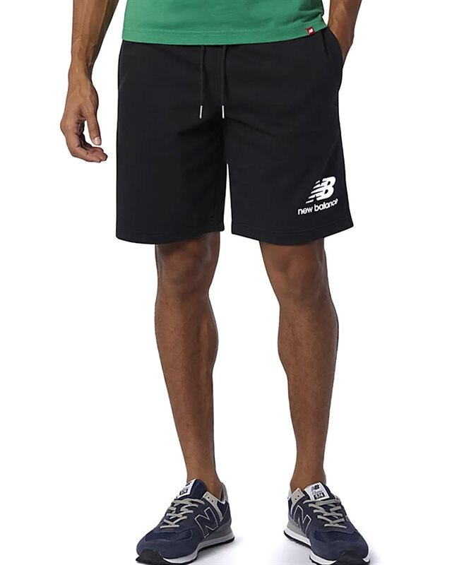New Balance Essentials Stacked Logo Short | MS03558BK | Black | Clothes |  Footish
